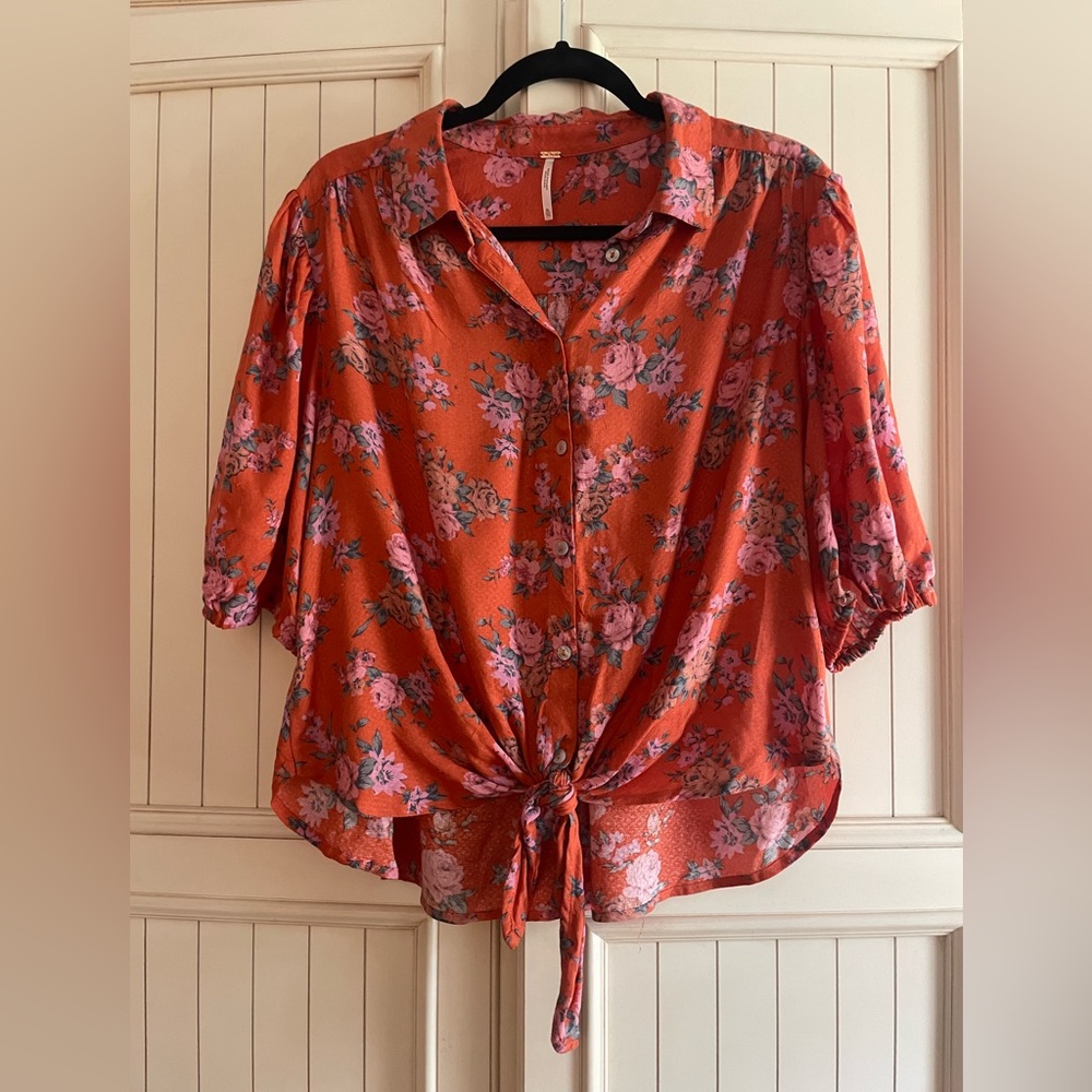 Free People, floral print, tie front blouse